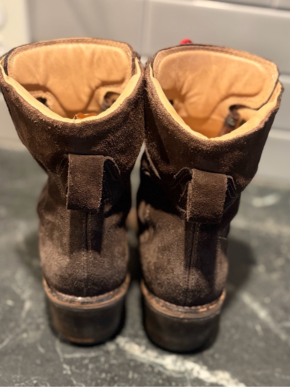L.L. Bean Deerfield Alpine Brown Suede Lace-Up Ankle Boots with Red Laces - Picture 5 of 11